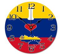 Guangpat Reloj de pared con bandera de Venezuela I Love My Country Venezuela Country City Souvenir Relojes de pared funciona con pilas 15 pulgadas silencioso vintage reloj colgante decoración de pared