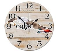 Guangpat Reloj de pared de viaje con mapa de Cuba, paisaje urbano de Cuba, atracciones turísticas, relojes de pared redondos de 12 pulgadas, funciona con pilas, silencioso, sin tictac, reloj colgante