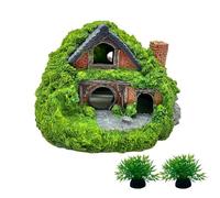 Guangyu Decoración para acuario, hobbit, cueva betta, escondite de reptiles con agujero hueco para acuarios, adornos de cabaña, cueva de acuario, jardín de rocas, plantas, accesorios para acuarios