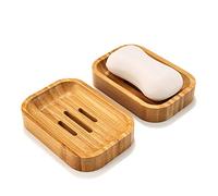 GUANJUNE Paquete de 2 Jaboneras de Bambú de Madera Natural para Baño, Cocina, Esponjas, Accesorios, Almacenamiento