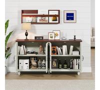 GuannCraft Armario buffet de 147 cm con puertas talladas, almacenamiento y bloqueo antivuelco, para cocina y comedor (color crema)