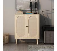 GuannCraft Armario moderno de madera con puertas de ratán, adecuado para espacios pequeños, entradas, armarios de almacenamiento transpirables y armarios (blanco)