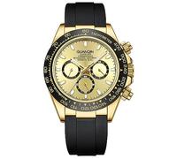 Guanqin Reloj de pulsera mecánico japonés para hombre, estilo vintage, automático, con cristal de zafiro, semana de negocios, mes, impermeable, elegante correa de goma, Oro negro., Clásico