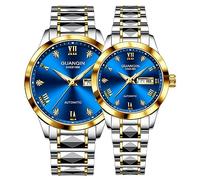Guanqin Reloj de pulsera vintage para hombres y mujeres, para parejas, día y fecha, luminoso, japonés, automático, cuerda automática, zafiro, para negocios, resistente al agua, para amantes del reloj