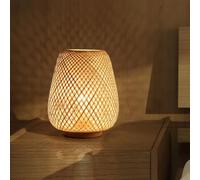 GUANSHAN Bambú Tejido Linterna Lámpara de mesa Lámpara de noche Lámpara decorativa Mesa de luz Iluminación de mesa Pantalla de bambú para dormitorio, sala de estar, regulador de intensidad