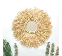 GUANSHAN Decoración de Pared Tejida de Hierba de Rafia, Espejo de Estilo Marroquí para Colgar en la Pared, Adorno Fotográfico de Pared para Dormitorio, Sala de Estar