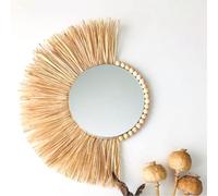 GUANSHAN Decoración Tejida de Hierba de Rafia, Espejo de Estilo Marroquí para Colgar en la Pared, Frontones Creativos, Adorno Fotográfico para Dormitorio, Sala de Estar