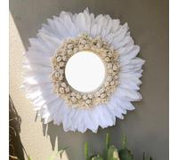 GUANSHAN Espejo de Plumas Hecho a Mano, decoración de Pared, Espejo Colgante de Pared, Accesorio de fotografía, frontones de Pared, Adorno de Pared para Sala de Estar, Hotel