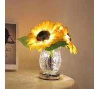 GUANSHAN Hermosa lámpara de mesa de jarrón de girasol, lámpara de cabecera de vidrio, lámpara de noche led, flores decoran el dormitorio de regalos, Sala de estar