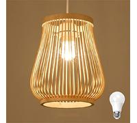 GUANSHAN Florero Tejido con pantalla de bambú, Lámpara colgante de techo, decoración para restaurante, sala de estar, barra de bar, café, etc.