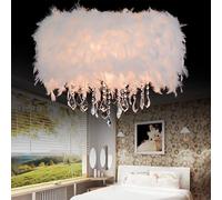 Lámpara colgante de plumas de cristal Lámpara colgante de plumas blancas Lámpara de techo Lámpara de techo, lujo romántico para sala de estar, comedor, 50 CM / 19.8 PULGADAS