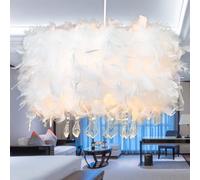 Lámpara colgante de plumas de cristal Lámpara colgante de plumas blancas Lámpara de techo Lámpara de techo, Lujo romántico para sala de estar, Comedor, 40 CM / 15.9 PULGADAS