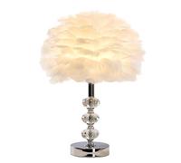GUANSHAN Lámpara de mesa de plumas blancas con base de varilla de cristal, elegante pantalla de plumas, lámpara de mesa, iluminación decorativa para mesita de noche para dormitorio, sala de estar