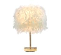 GUANSHAN Lámpara de mesa de plumas blancas, lámpara de noche con base dorada, romántica pantalla de plumas, luz de noche para dormitorio, decoración del hogar, accesorios de fotografía.