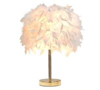 GUANSHAN Lámpara de mesa de plumas blancas, lámpara de noche con base dorada, romántica pantalla de plumas, luz de noche para dormitorio, decoración del hogar, accesorios de fotografía.