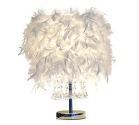 GUANSHAN Lámpara de mesilla de plumas Pantalla de cabecera Lámpara de mesa moderna de plumas Pantalla de escritorio con borla de 8 cristales para sala de estar, dormitorio, bar, restaurante