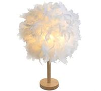 GUANSHAN Lámpara de noche esférica de plumas moderna con base de madera para sala de estar, dormitorio, bar, restaurante, hotel