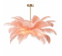 GUANSHAN Lámpara de techo creativa de plumas de avestruz rosa carne; lámpara colgante tipo araña, romántica y estética, con base dorada para dormitorio, sala de estar o pasillo