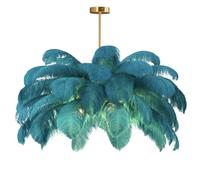 GUANSHAN Lámpara De Techo De Pluma De Avestruz Azul De Pavo Creativo, Lámpara Colgante De Lámpara De Lámpara De Pluma Romántica y Estética Con Base Dorada Para Dormitorio, Sala De Estar, Pasillo