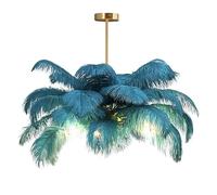 GUANSHAN Lámpara De Techo De Pluma De Avestruz Azul De Pavo Creativo, Lámpara Colgante De Lámpara De Lámpara De Pluma Romántica y Estética Con Base Dorada Para Dormitorio, Sala De Estar, Pasillo