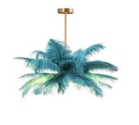 GUANSHAN Lámpara De Techo De Pluma De Avestruz Azul De Pavo Creativo, Lámpara Colgante De Lámpara De Lámpara De Pluma Romántica y Estética Con Base Dorada Para Dormitorio, Sala De Estar, Pasillo