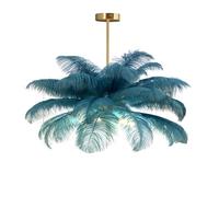 GUANSHAN Lámpara De Techo De Pluma De Avestruz Azul De Pavo Creativo, Lámpara Colgante De Lámpara De Lámpara De Pluma Romántica y Estética Con Base Dorada Para Dormitorio, Sala De Estar, Pasillo