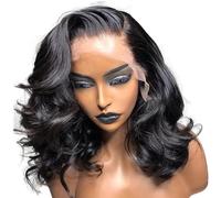 GUANSHAN Pelucas de encaje frontal de onda rizada de longitud media, resistentes a altas temperaturas, pelucas de encaje para mujeres con línea de cabello natural, negro natural 20"