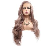 GUANSHAN Pelucas delanteras de encaje marrón claro Pelucas naturales para mujeres Cabello sintético de onda larga resistente al calor con pelucas de disfraz de pelo de bebé, 26"