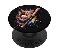 Guante Bola y Bate de béisbol Splash Art Multicolor PopSockets PopGrip Adhesivo