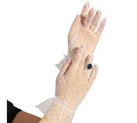 Guante corto de encaje Guante de encaje blanco transparente for mujer, 1 pieza, corto for boda(White polka gloves)