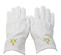 Guante de algodón Francmasoneria bordado cuadrado y brújula dorada, mujer y hombre.