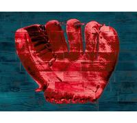 Guante de béisbol - Impresión de póster rojo y verde azulado - Inc. Placa de papel (33 x 24)