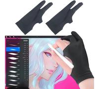 Guante de dibujo con rechazo de palma (negro, 2 unidades, tamaño libre), guante de arte para mano derecha e izquierda, compatible con iPad, tableta gráfica, portátil con pantalla táctil, accesorio de