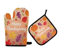 Guante De Horno Agarraderas Feliz Día De Acción De Gracias Calabazas Hojas Juego De 2 Manoplas Horno Lavables Antideslizante Manopla para Microondas Cocinar