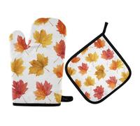 Guante De Horno Agarraderas Hojas De Arce para Acción De Gracias Juego De 2 Guantes Cocina Antideslizante Lavables Manopla para Cocinar Microondas
