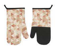 Guante de horno de secado rápido, color beige cálido, capas triangulares, guantes de cocina, guantes de mosaico geométrico de melocotón suave para uso en interiores y exteriores, regalos de cumpleaños