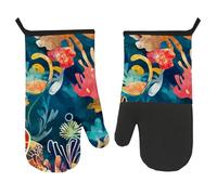Guante de horno de secado rápido, guantes de cocina con ilustración de océano vibrante, guantes de cocina, guantes con patrón de peces tropicales y corales, para cocina, hornear, microondas, regalos