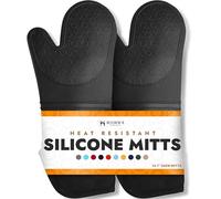 Guante Extra Largo Profesional para Horno de Silicona - 1 par - Mitones para Horno de Cocina con Forro Acolchado - Negro