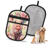 Guante quitapelos para mascotas, diseño de cerdito adorable con flores en acuarela, 24 x 17 cm, herramienta reutilizable para perros y gatos, ideal para sofás, camas, alfombras y asientos de coche.