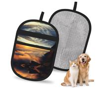 Guante reutilizable para eliminar el pelo de mascotas con texto en inglés "The sun rising between two mountains", elegante guante electrostático de impresión completa para pelo de perro y gato
