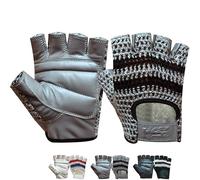 Guantes acolchados de cuero de vaca PSS - Perfectos y cómodos - para gimnasio, culturismo, entrenamiento - Vienen con malla blanca para transpirabilidad (407 gris, M)