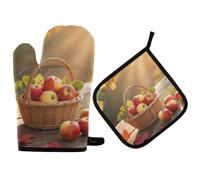 Guantes Agarraderas Manzanas De Acción De Gracias Frutas Juego De 2 Guantes De Horno Agarraderas Resistentes Calor con Ganchos Guante Hornear para Asar Barbacoas