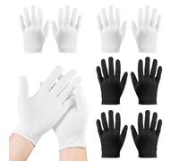 Guantes Algodon Dermatologicos,4 Pares Negro y Blanco Guantes Hidratantes de Algodón para Manos Secas,Grueso Reutilizable Durante la Noche Guantes de Algodón Suave para Dormir,Spa,Tratamiento de Piel