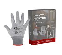 Guantes Anticorte 10 Pares Talla L - HPPE 4X43C Recubrimiento PU | EPI de categoría II - Palma de poliuretano antideslizante - Compatibles con pantallas táctiles - Lavables a máquina