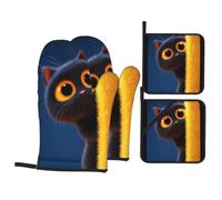 Guantes Barbacoa Negro Naranja Manoplas Horno Almohadillas Aislantes Juego De 4 - Acolchado Resistente al Calor, Flexible,Cocina multipropósito