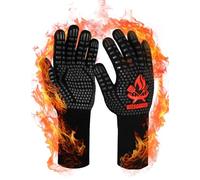 Guantes Barbacoa Resistente al Calor hasta 800 °C, Guantes para Horno de Silicona Antideslizante para cocinar, Parrilla, soldar, Chimenea, Hornear, Microondas - certificación EN407 (Rojo, L/XL/XXL)
