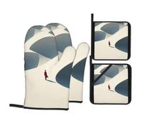 Guantes Barbacoa Rojo Gris Manoplas Horno Almohadillas Aislantes Juego De 4 - Acolchado Resistente al Calor, Flexible,Cocina multipropósito