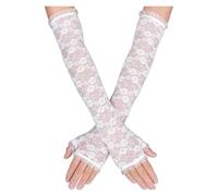 Guantes Blancos 2 pares de guantes largos de encaje blanco y negro, guantes de novia sin dedos(WHITE)