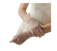 Guantes Blancos Exquisitos guantes de novia cortos de encaje blanco con perlas y borde con volantes for mujer, dama de honor, novia, dedo y muñeca