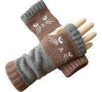 Guantes bordados de gato de punto cálidos y modernos sin dedos para mujer, hombre, jóvenes, personas mayores, adecuados para interiores, exteriores, montañismo, senderismo, frío, invierno, ocio, uso